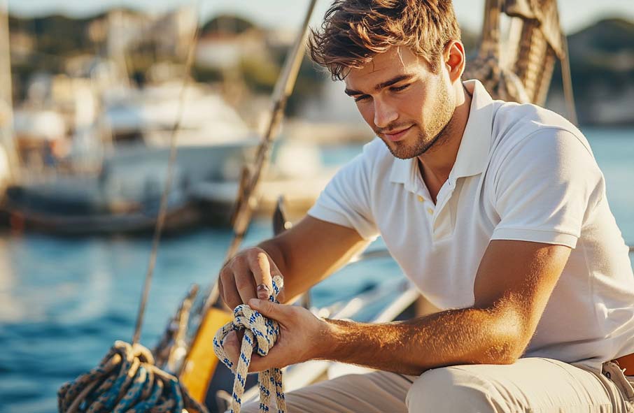 Deckhand Tying a Sailing Knot